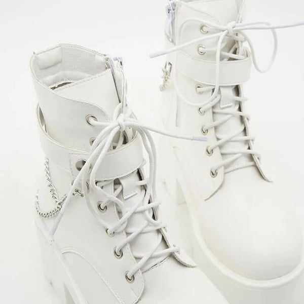 Platform Combat Boots White