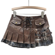 Jupe courte en patchwork de cuir synthétique style Y2K