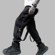 Ribbon Patchwork Multi-pocket Black Pant