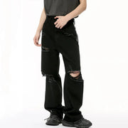 Ripped Hole Straight Black Pant