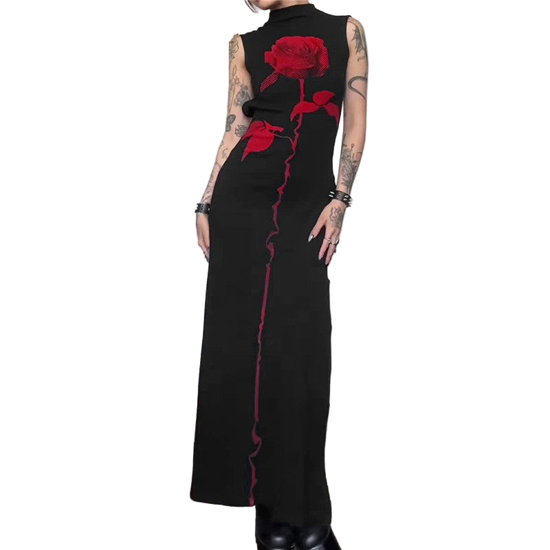 Rose Goth Red And Black Dress Cyber Techwear Rose Goth Red And Black Dress Cyber Techwear