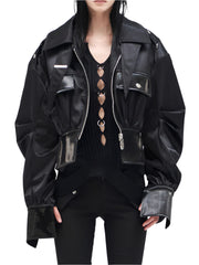 Veste courte en cuir PU pour femme, printemps