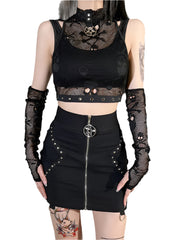 Top negro de rejilla con calavera