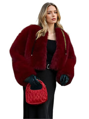 Frühlingsjacke Damen mit rotem Kunstfell