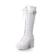 Square Heel White Platform Boots Women