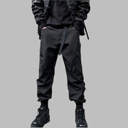 Techwear Style Cuffed Black Pants