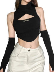 Crop Top Col Roulé Avec Gant