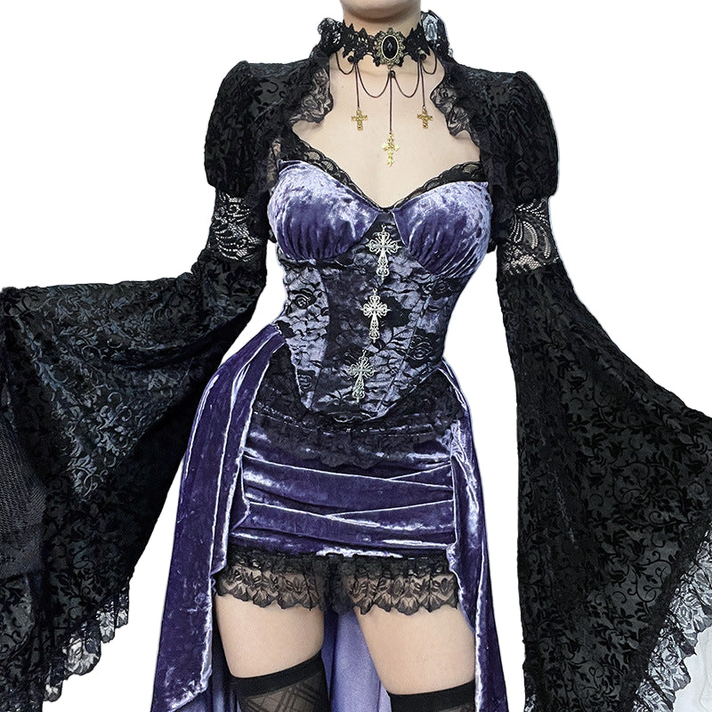 Gothic Purple High-Low Dress with Lace Accents Gothic Purple High-Low Dress with Lace Accents