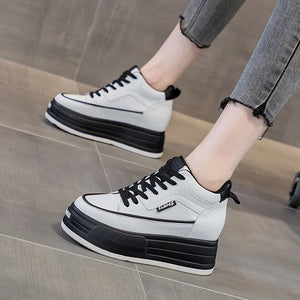 White Lace Up Platform Sneakers