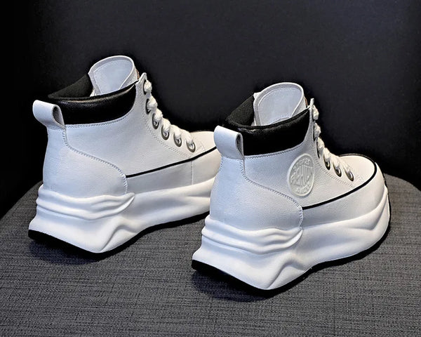 White Leather Platform Sneakers Women
