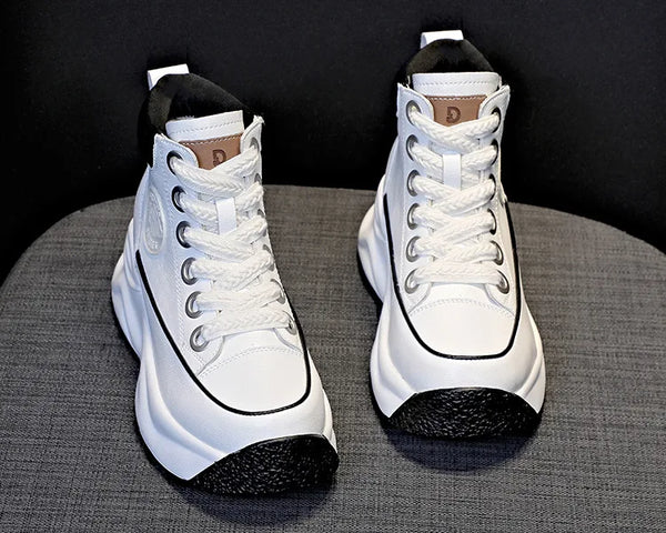 White Leather Platform Sneakers Women