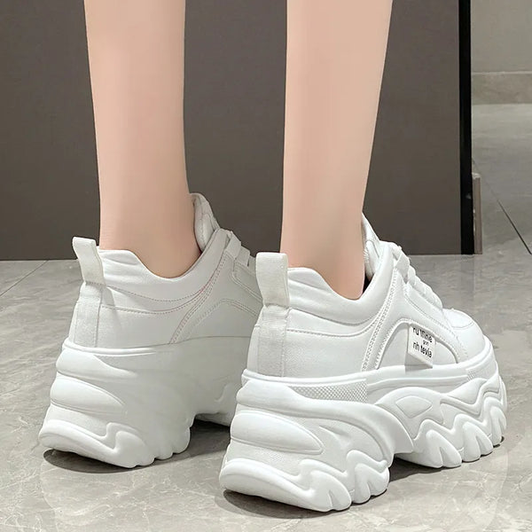 White Leather Platform Sneakers Womens