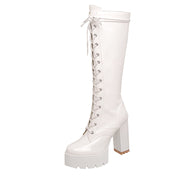 White Platform Boots Womens PU Leather