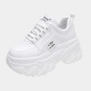 Weiße PU-Leder Plateau-Sneaker Damen