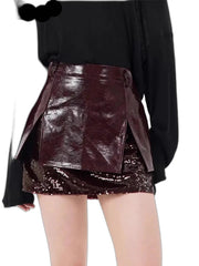 Wine Red Mini Skirt Y2K