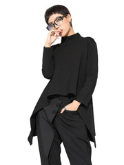 Women Black Long Casual T-shirt Turtleneck