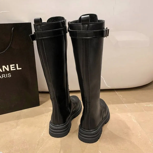 Womens Black Knee High Lace Up Boots