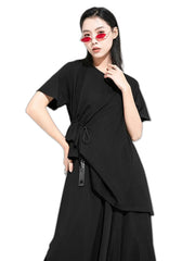 T-shirt noir ample à cordon pour femme