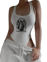 Women'S Graphic Print White Bodysuit