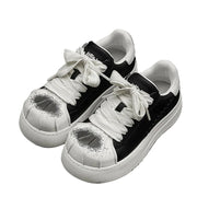 Y2K Black Dirty PU Leather Shoes