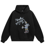 Sudadera con capucha negra de dibujos animados Y2K