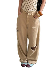 Y2K Ripped Hole Cuffs Jeans Women