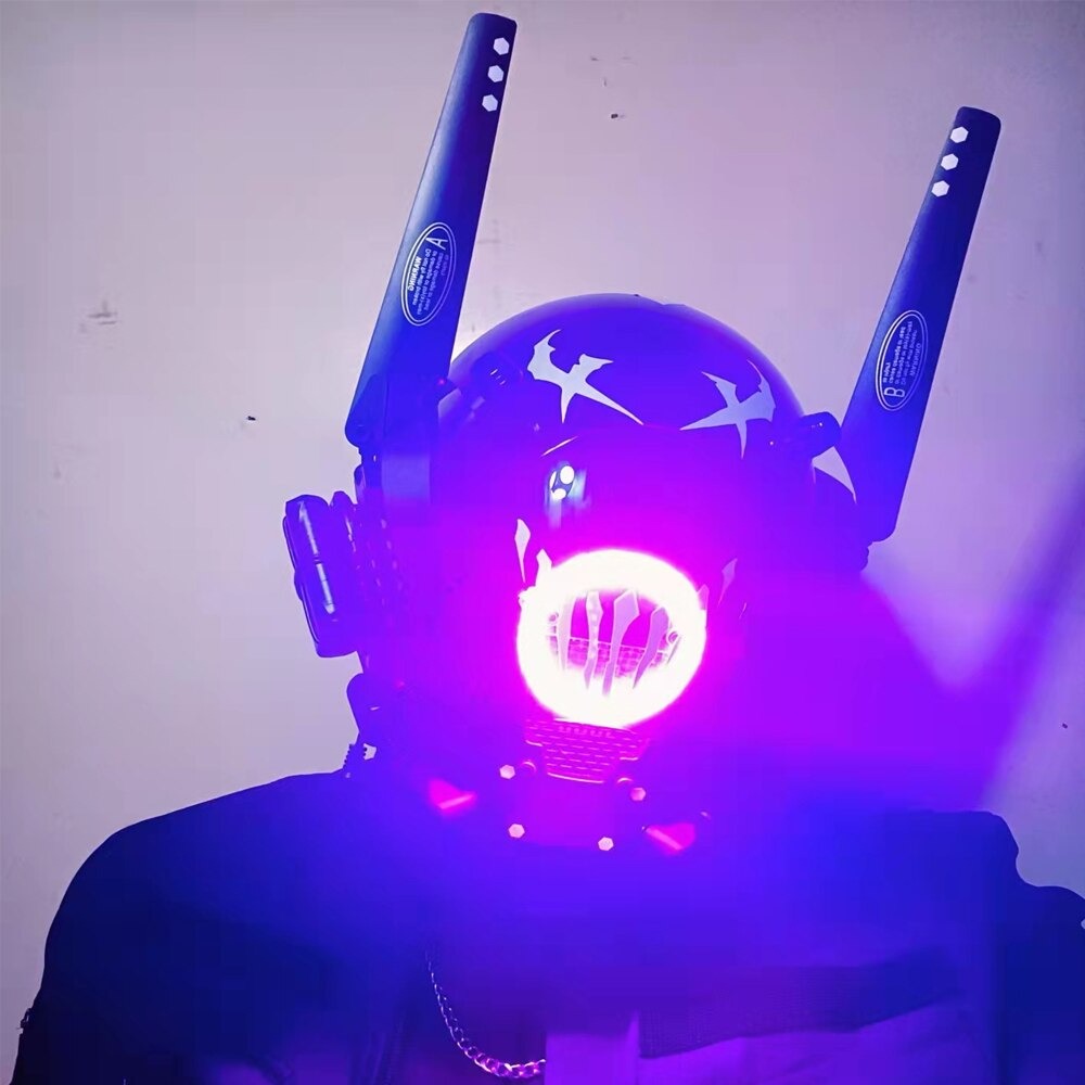 Earthradius Cyberpunk Bar Future Warrior Luz LED Mech Performance Props iluminada armadura mecánica disfraces Cosplay Helemt máscara (mujer