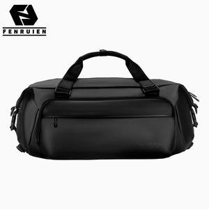 Black 35 litre duffel bag with grab handles and a detachable shoulder strap
