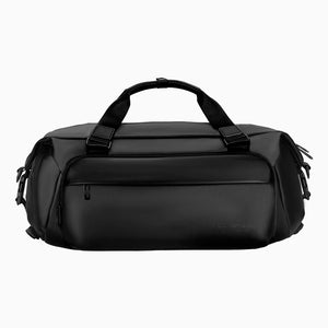Black 35 litre duffel bag with grab handles and a detachable shoulder strap