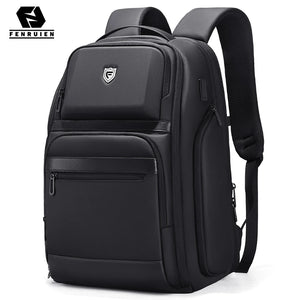 Black 36 litre business backpack with multiple compartments and a luggage strap