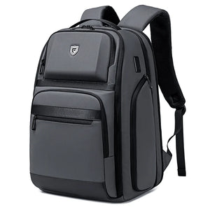 Black 36 litre business backpack with multiple compartments and a luggage strap