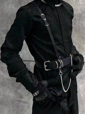 Goth Chain Harness — women's black faux-leather goth harness accessory