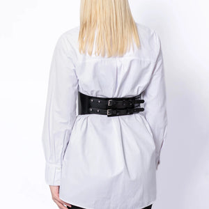 Goth PU Leather Waist Wide Belt — women's black faux-leather goth belt accessory