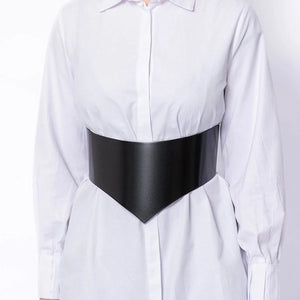 Goth PU Leather Waist Wide Belt — women's black faux-leather goth belt accessory