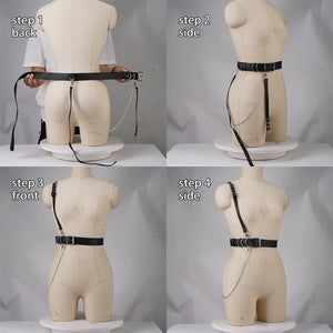 Goth Chain Harness — women's black faux-leather goth harness accessory