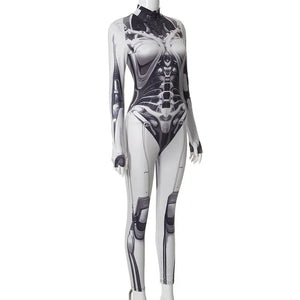 Black and white bodysuit with intricate design on a white background