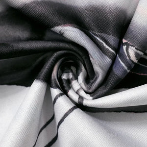 Close-up of fabric with black and white pattern