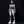 Person wearing a futuristic, black and white bodysuit against a dark background