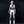 Person wearing a futuristic white and black bodysuit against a dark background