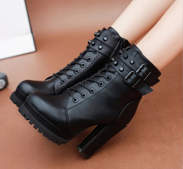 Black Lace Up Ankle Boot