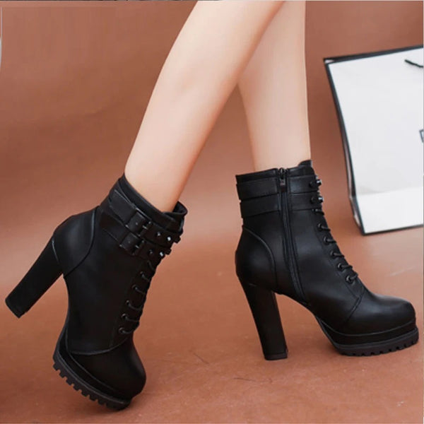 Black Lace Up Ankle Boot