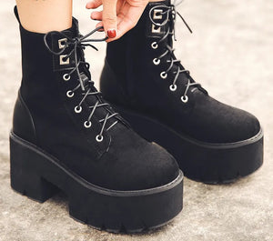 Black Lace Up Ankle Combat Boots