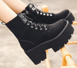 Black Lace Up Ankle Combat Boots