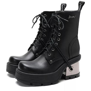 Black Leather Lace Up Boots For Womens