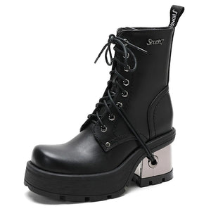 Black Leather Lace Up Boots For Womens