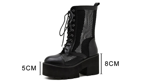 Black Wedge Lace Up Ankle Boots