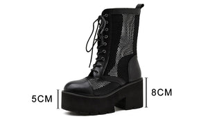 Black Wedge Lace Up Ankle Boots