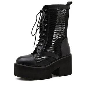 Black Wedge Lace Up Ankle Boots