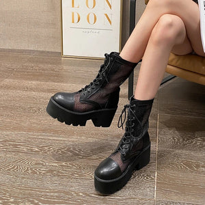 Black Wedge Lace Up Ankle Boots