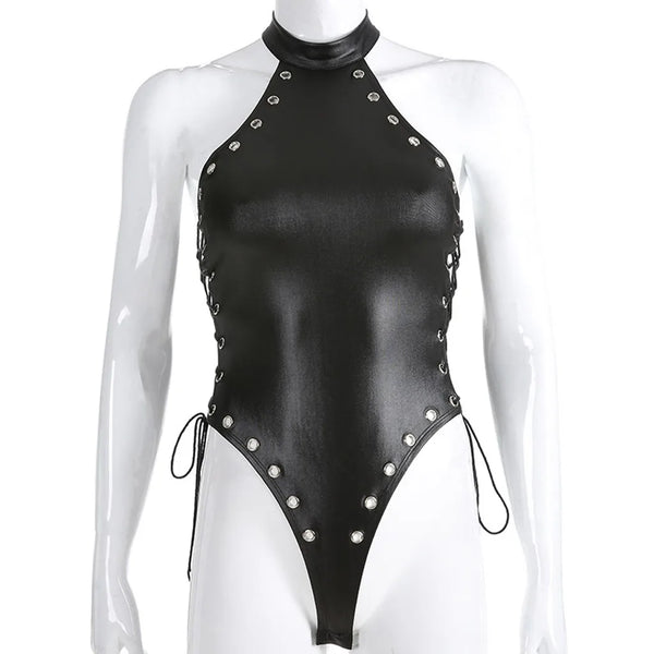 Black Bodysuit Rivet Latex